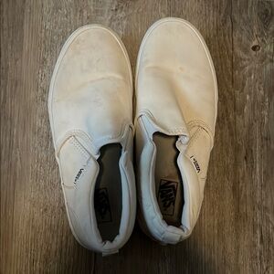 Vans White Sneakers Slip-On with Canvas Material and Flat Sole